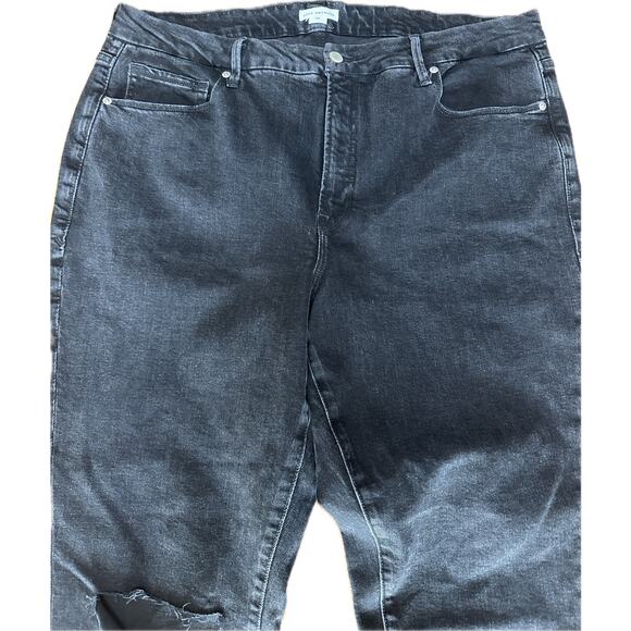 Good American Size 16 Black Distressed Bootcut Jeans w/ Hem Slit - Picture 7 of 8